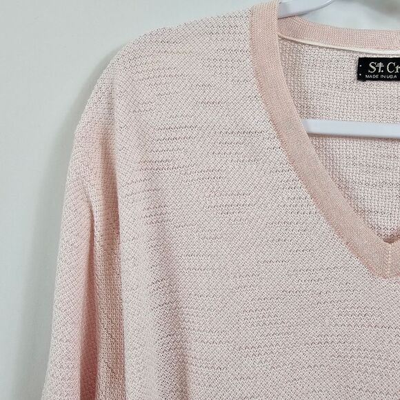 St. Croix Two Tone Texture V-Neck Sweater in Pink - Size L - Picture 3 of 10